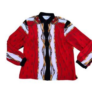 VTG LADY Blouse Top Button Shirt Women's 1X Korean Long Sleeve Red​​